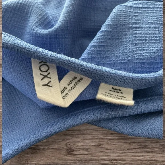 Roxy Good Keepsake Crop Top Blue Textured Tank Womens M - Picture 7 of 7